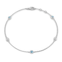 0.20Ct Round Aquamarine & Diamond Designer Bracelet 9k White Gold Ready To Ship