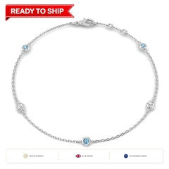 0.20Ct Round Aquamarine & Diamond Designer Bracelet 9k White Gold
