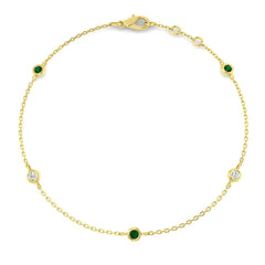 0.20Ct Round Emerald & Diamond Designer Bracelet 9k Yellow Gold Ready To Ship