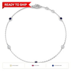 0.30Ct Round Blue Sapphire & Diamond Designer Bracelet 9k White Gold