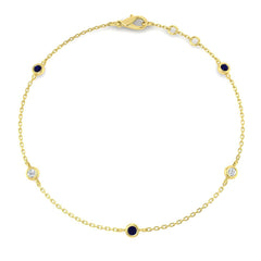 0.30Ct Round Blue Sapphire & Diamond Designer Bracelet 9k Yellow Gold Ready To Ship