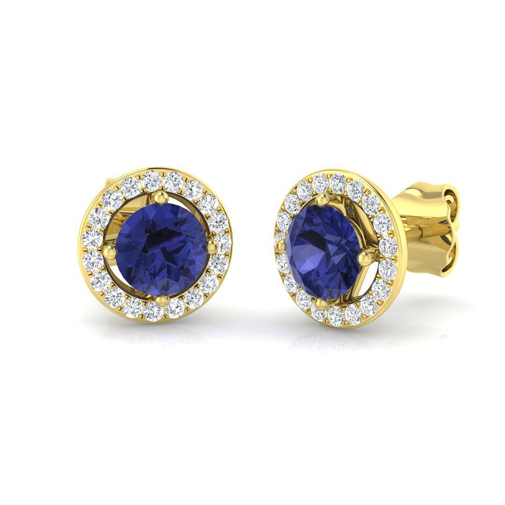 Blue Tanzanite Halo Earrings in White Gold