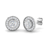 1.0 Ct Vintage Art Deco Diamond Halo Stud Earrings in White Gold