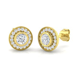 1.0 Ct Vintage Art Deco Diamond Halo Stud Earrings in White Gold