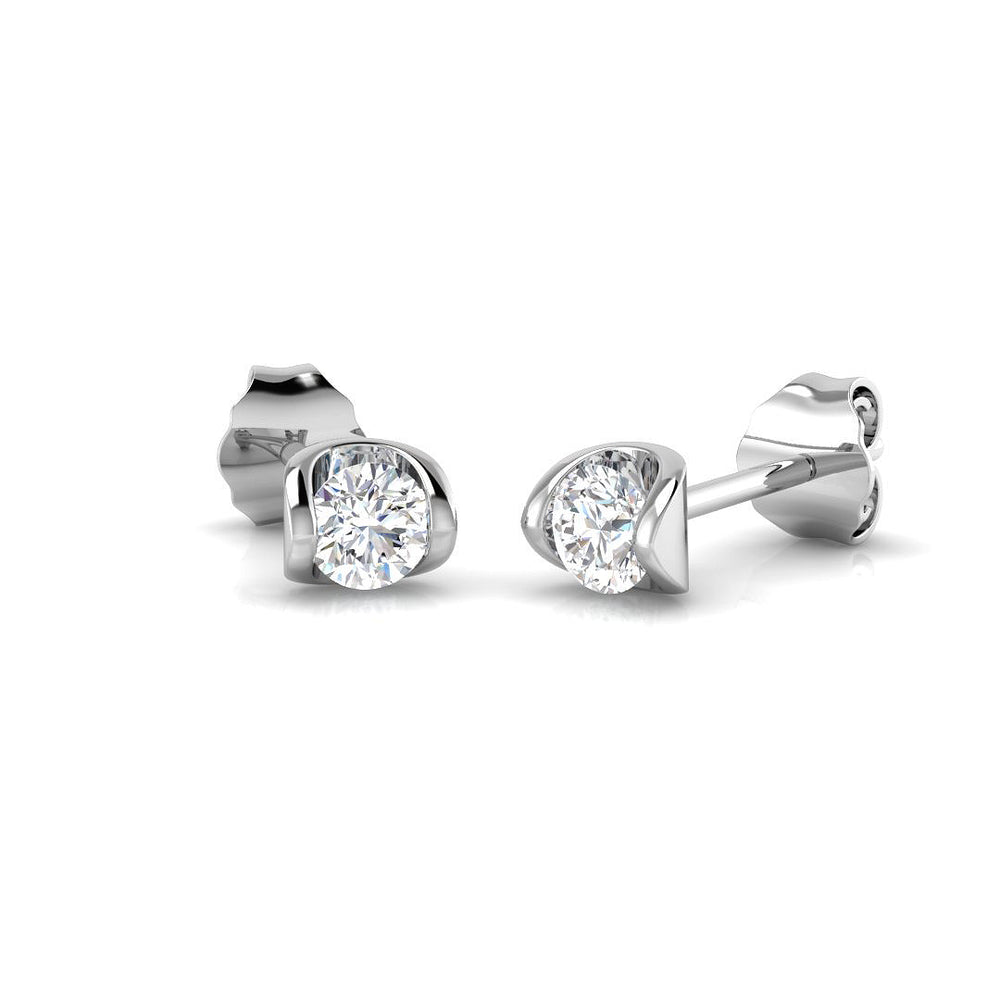 Gold Solitaire Diamond Earrings with Round Brilliant Cut