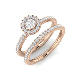 Lab-Grown Round Diamond Halo Bridal Set Ring | UK Hallmarked | Engagement + Wedding Band