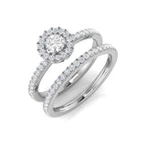 Lab-Grown Round Diamond Halo Bridal Set Ring | UK Hallmarked | Engagement + Wedding Band