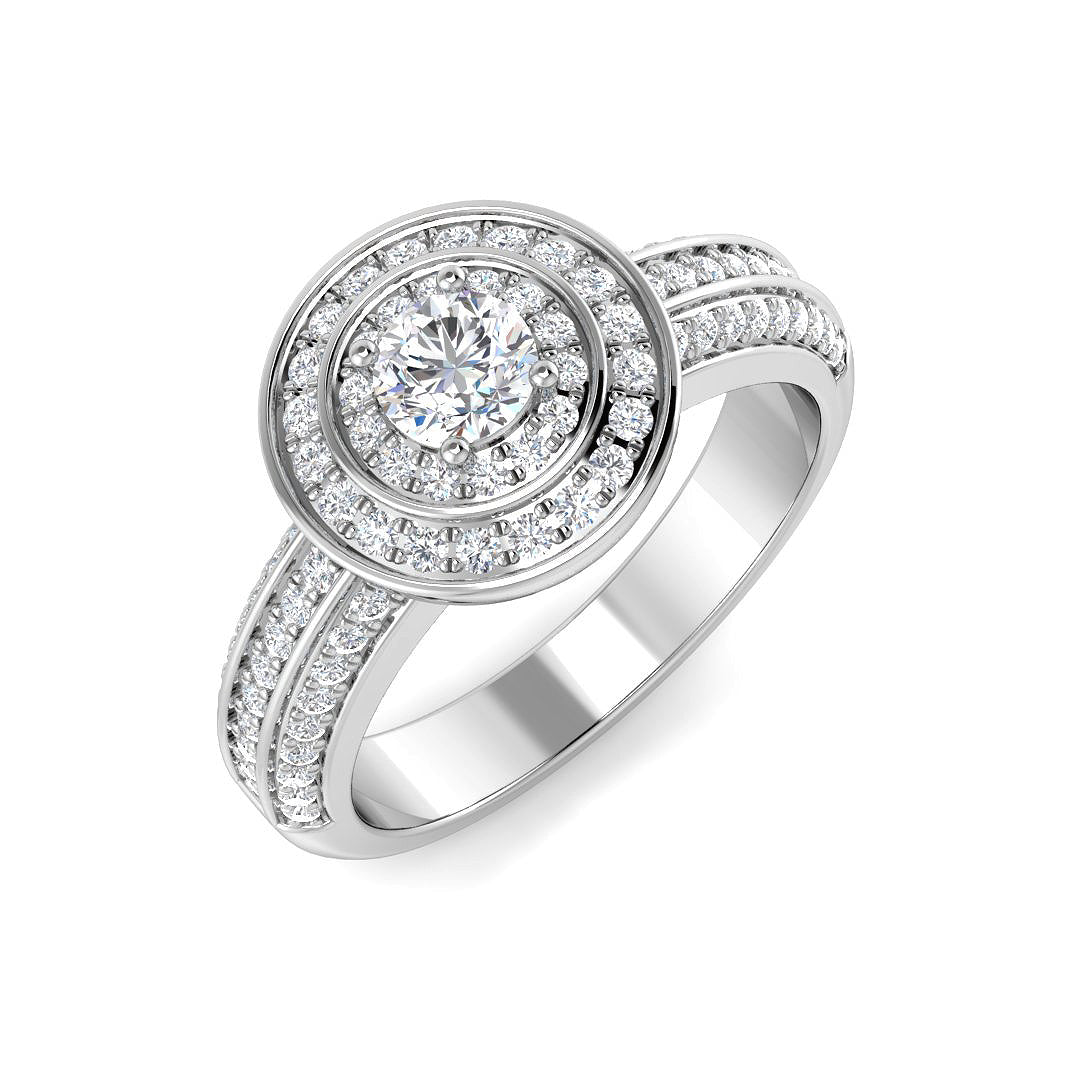 Natural Round Cut Diamond Halo Engagement Ring