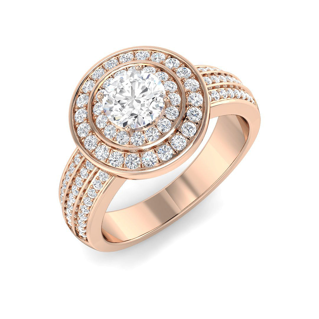 Natural Round Cut Diamond Halo Engagement Ring