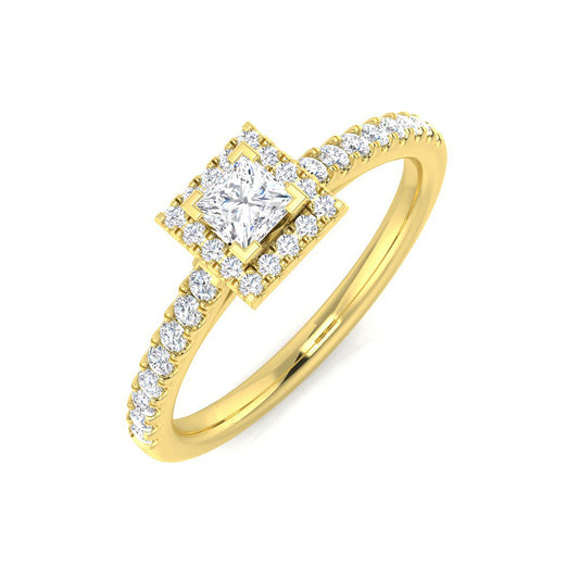 Natural Round & Princess Cut Diamond Halo Ring