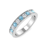 Aquamarine Half Eternity Ring with Round Diamonds