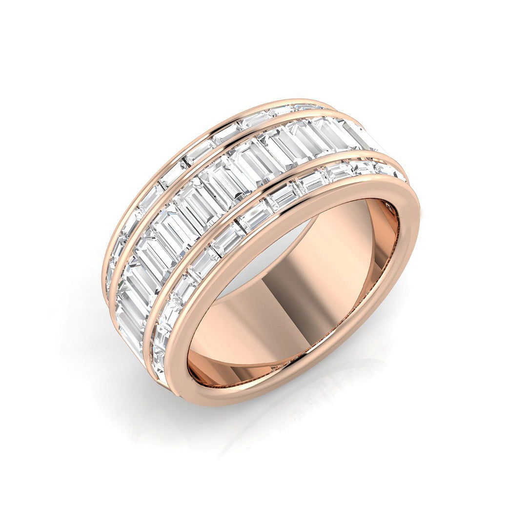 Baguette and Brilliant Cut Diamond Half Eternity Ring in Rose Gold
