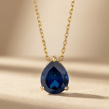 Astra 3.20ct Lab Grown Sapphire and Pear Cut Diamond Solitaire Necklace in 18K Gold Vermeil