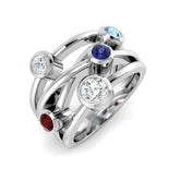 Bezel Set Lab Grown Diamond Bubble Ring with Coloured Gemstone In White Gold