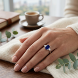 Blue Sapphire Ring, Emerald Cut Blue Sapphire Ring
