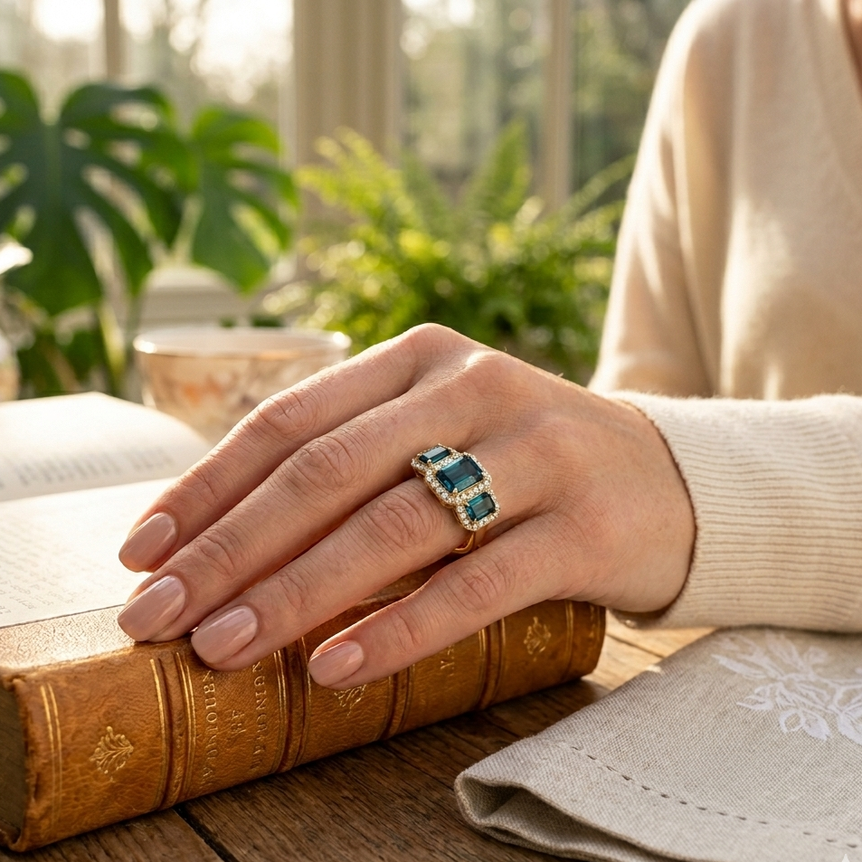 Three Stone Blue Topaz Ring