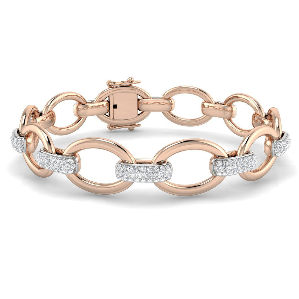 Close Up Oval Link Diamond Bracelet in White Gold