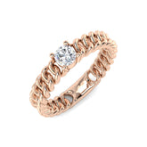 Rose gold chain-style ring with a diamond on a white background
