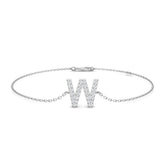 Round Cut Diamond Letter W Chain Bracelet