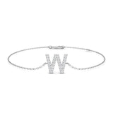 Round Cut Diamond Letter W Chain Bracelet