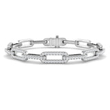 Close Up Pave Set Lab Grown Diamond Bracelet, Modern Paperclip Chain Lab Diamond Bracelet, Sustainable Lab Grown Diamond Jewellery Bracelet