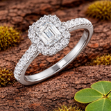 Diamond Emerald Cut Halo Ring | 0.5 Carat | Lab-Grown & Natural Diamonds