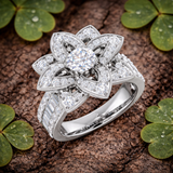 Floral Design Diamond Engagement Ring | Round & Baguette Diamonds