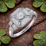 Vintage-Style Diamond Halo Ring | Round Diamonds | Gold & Platinum