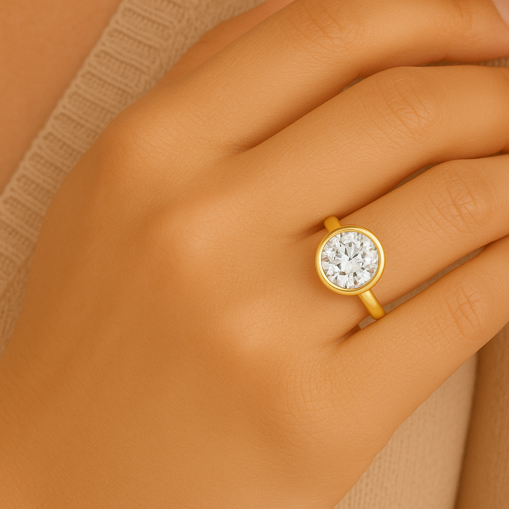 IGI Lab-Grown Round Cut Diamond Bezel Setting Solitaries Engagement Ring.