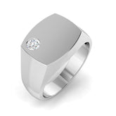 Men’s round diamond signet ring with flush set stone