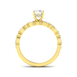 Classic emerald cut diamond engagement ring in yellow gold with marquise and round diamond detailing
