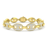 Close Up Natural Diamond Puff Link Bracelet, 9K White Gold Diamond Bracelet with Box Clasp