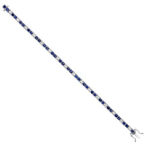 18K White Gold Blue Sapphire Gemstone & Natural Diamond Prong Set Tennis Bracelet