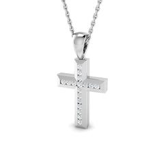 9ct White Gold 0.14ct Natural Diamond Cross Pendant