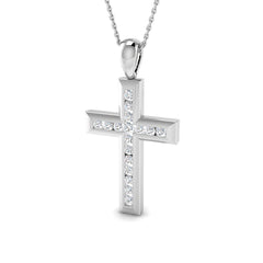 9ct White Gold 0.54ct Natural Diamond Cross Pendant