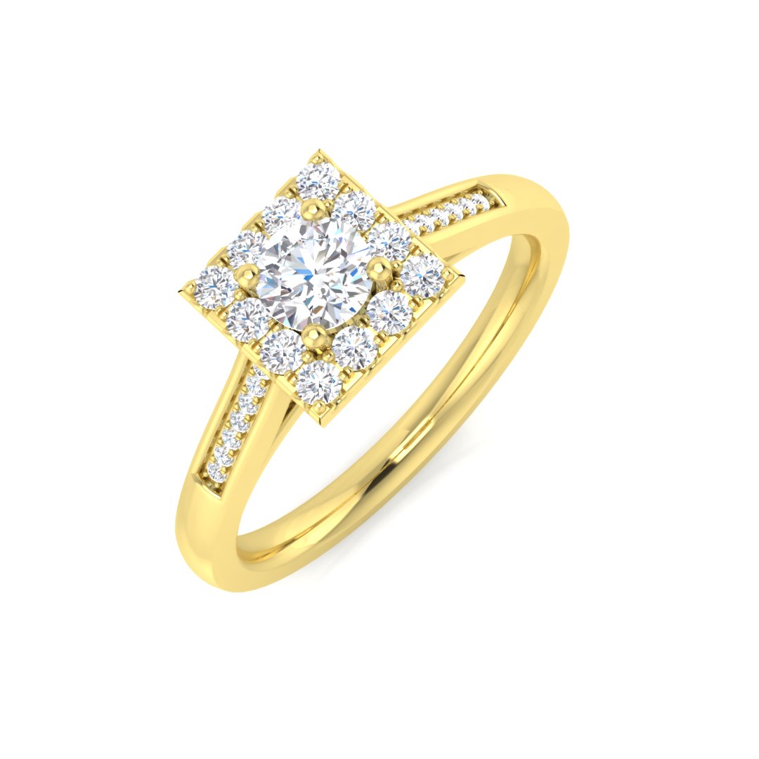 Natural Round Cut Diamond Halo Engagement Square Shape Ring