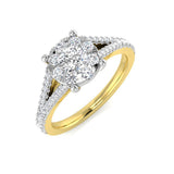 Gold and silver ring with diamonds on a white background