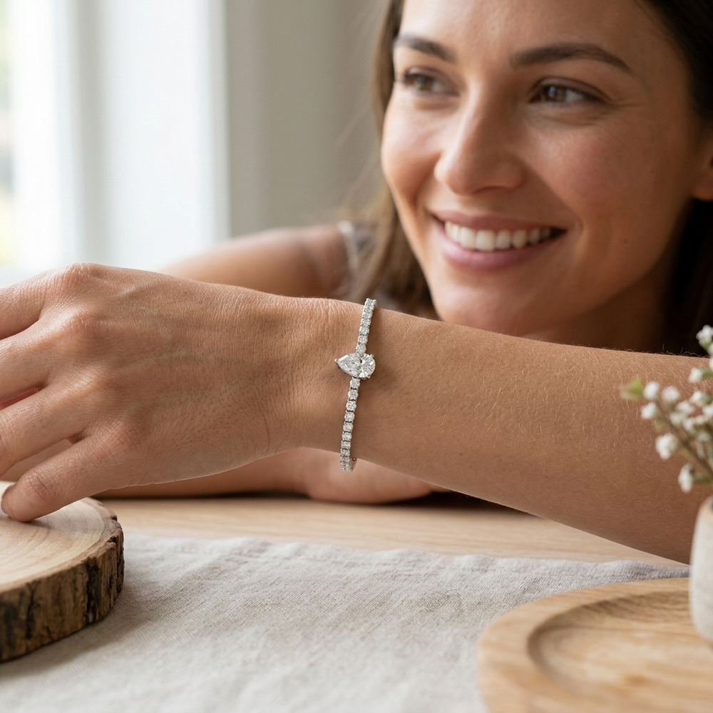 Lab Grown Diamond Bracelet, Pear Cut Diamond Bracelet, Diamond Tennis Bracelet, 9K Yellow Gold Bracelet