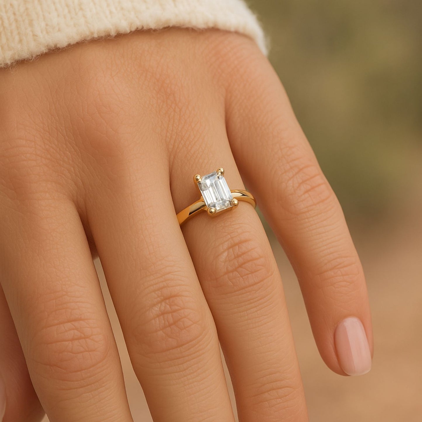 IGI Lab-Grown Emerald Cut D-VVS Diamond Classic Four-Prong Solitaire Engagement Ring.