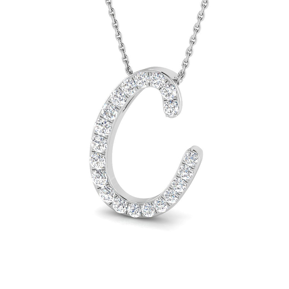 Natural Diamond Script Initial "C" Pendant Necklace