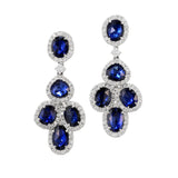 1.50Ct Sapphire Blue and Round Lab Grown Diamond Dangle Earrings in White Gold