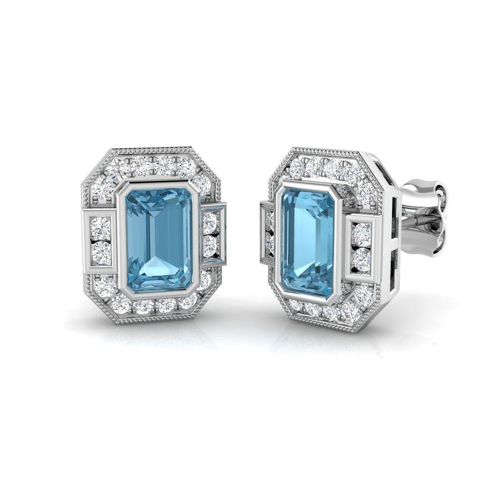 Halo Stud Earrings - Sky Blue Topaz And Diamond Cluster