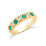 18K Yellow Gold Milgrain Half Eternity Ring in Natural Diamond and Gemstones