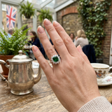 Green Emerald Diamond Halo Ring Cushion Cut | 2.5ct | Hallmarked Gold & Platinum