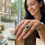 Green Sapphire Diamond Halo Engagement Ring | Pear-Shaped with Pave Band | 4.00 Catar