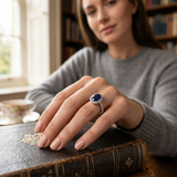 Oval Sapphire Halo Ring Diamond Pave Band