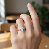 Lab-Grown Solitaire Oval Diamond Criss Cross Ring with Diamonds