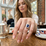 Blue Sapphire Diamond Halo Ring Engagement Ring