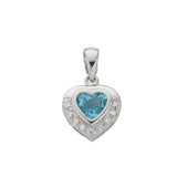 9K White Gold Bezel Set Solitaire Blue Topaz & Natural Diamond November Pendant
