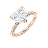 Heart Shape Diamond Solitaire Engagement Ring with Pavé Band | Natural & Lab Grown